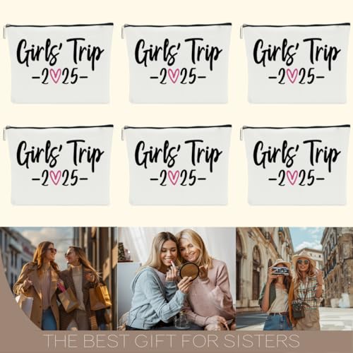 6 PCS 2025 Girls Trip Fashion Cosmetic Bags for Women - Travel Accessory - Canvas - Zipper - Adult Women - Unisex - 10 x 6 x 1.9 inches - Stain & Scratch Resistant