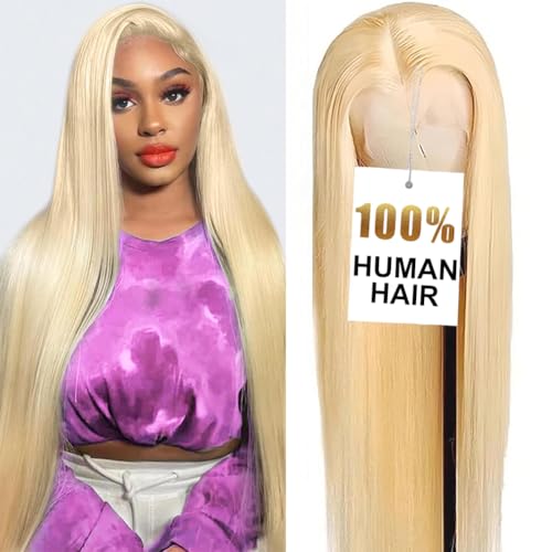 613 13x6 Lace Front Wig Human Hair 200% Density 22 Inch 613 HD Lace Frontal Wig with Baby Hair Straight Blonde Lace Front Wigs Pre Plucked