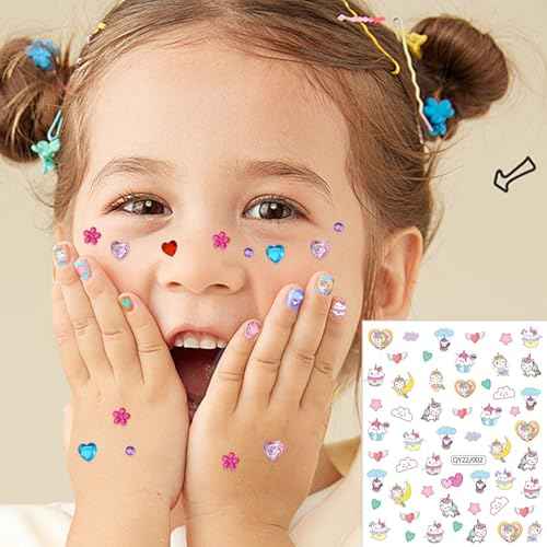 NOOEPC Nail Stickers for Kids and Mini Face Gems, Cute Nail Gem Stickers, Kids Nails Set for Girls Birthday Girl Party Favors Flower, Unicorn, Fruits, Animal Nail Art Design Decoration Accessories