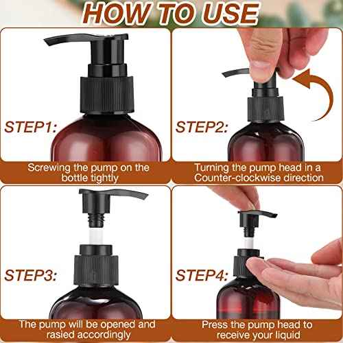 48 Pcs Pump Bottle Lotion Dispenser Refillable Shampoo Conditioner Hand Soap Dispenser Plastic Empty 8oz/250ml Clear Reusable Body Wash Container Bulk (Brown, Black)