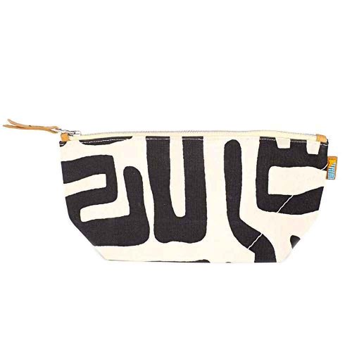 Ubuntu Life Kuba Pouch – Makeup & Toiletry Bag for Women Made with Natural Cotton Canvas, Stylish Cosmetic Bag with Kuba African Print (Black & Eggshell, Large)