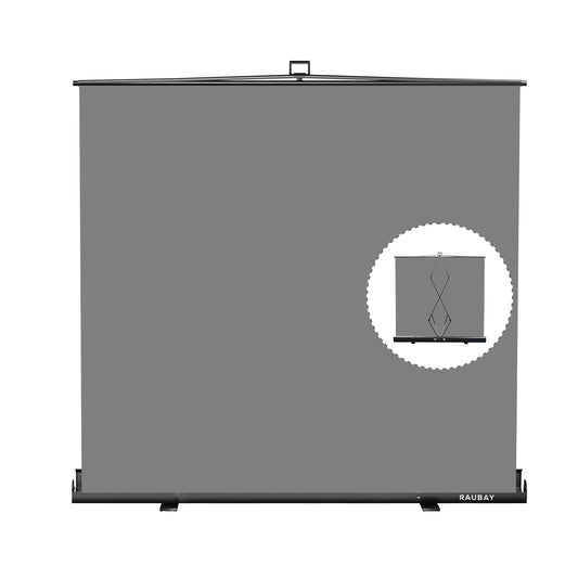 【Wider Style】 RAUBAY 78.7 x 82.7in Large Collapsible Gray Backdrop Screen Portable Retractable Panel Photo Gray Background with Stand for Video Conference, Photographic Studio, Streaming