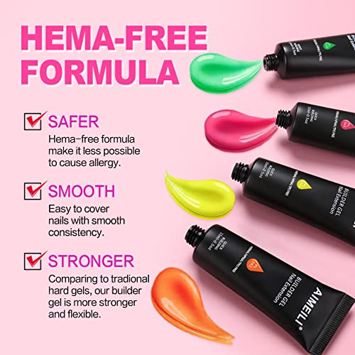 AIMEILI Poly Nail Extension Gel Orange Builder Nail Gel Hema Free Poly Nail Enhancement Nail Art Design DIY Salon Nail At Home Gift for Women Nail Gel - 043