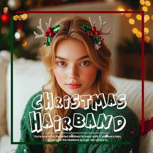 Christmas Headbands Reindeer Antlers Headband Bow Antler Headwear Xmas Hair Hoop Bell Christmas Party Costume Hair Accessories for Women (Pack of 3)