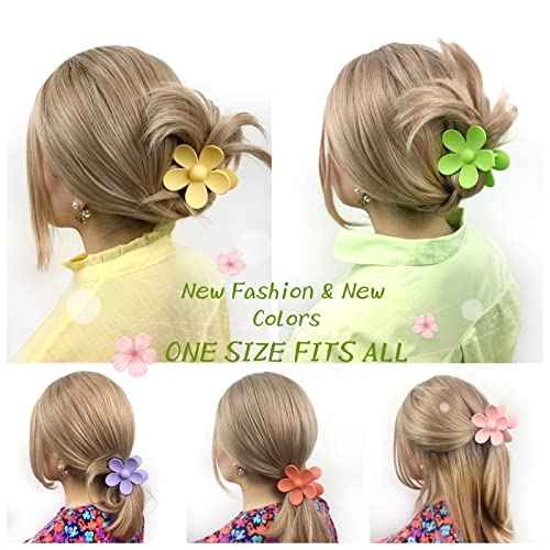 Flower Hair Clips 8PCS, Large Claw Clips for Women Girls Thick Thin Hair, Strong Hold Nonslip Big Dasiy Jaw Clamps Matte Hair Accessories 8 Colors