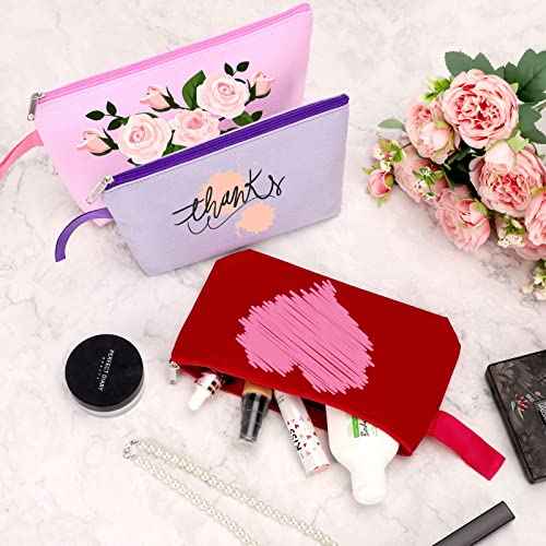 10 Pieces Cotton Canvas Makeup Bag with Bottom and Strap, Multi-Purpose Cosmetic Bag with Zipper Travel Toiletry Pouch, Blank DIY Craft Bag Pencil Bag (Multicolor 02, XS) (MN-WB07)