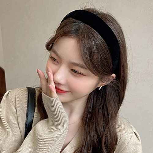 Black Velvet Padded Headbands for Women Fashion Non slip Comfortable Head Bands for Women (Black, one size)
