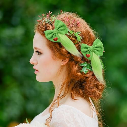Green Furry Hair Bow Clip Costume Accessories for Girls Women Christmas Theme Party