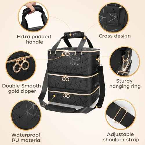 Nail Polish Organizer Bag Holds 84 Bottles & Nail Lamp, 3 Layers Nail Kit Storage Carrying Case Pu Leather, Large Nail Supplies Organizer With Shoulder Strap, Portable Travel Nail Bag For Nail Tech