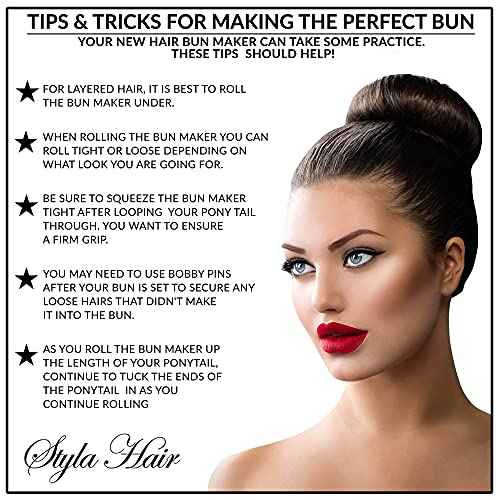 Styla Hair Brunette 4 Count Hair Bun Maker Accessories, Large Foam Sponge Shaper for Easy Bun Twister, Ballet Buns, French Twist, Updo's, Waves & more - Strong, Flexible, Reusable