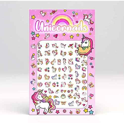 Unicorn Nails Stickers Rainbows Hearts Stars Cupcakes Cute Kids Fake Art Finger for Girls 6+ Years Decal kit Transfer Set Birthday Party Bags Children Stocking Filler Gift