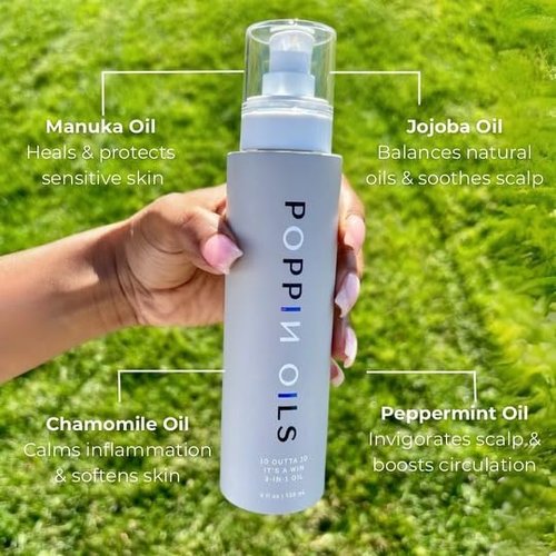 Poppin Oils 10 Outta 10 It's a Win Vegan 3-in-1 Oil Hair, Skin & Nails – Made with Manuka & Chamomile for Sensitive Skin in a 4oz Glass Bottle