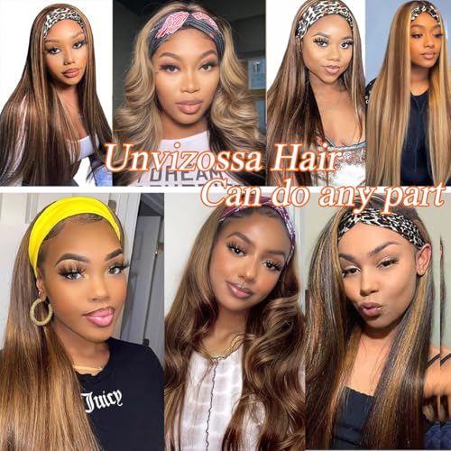 Highlight Ombre Straight Headband Wigs Human Hair Ombre Headband Wig for Women Machine Made Wig Brazilian Virgin Human Hair 150% Density 22 Inch