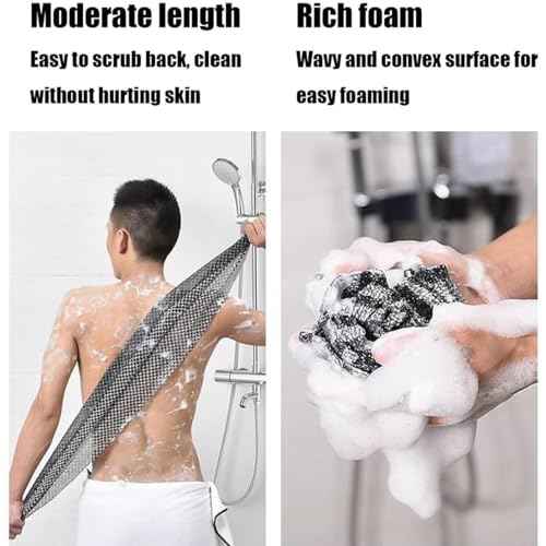 Blissal Exfoliating Shower Towel - Long Washcloth Back Body Scrubber for Men & Women (Black)