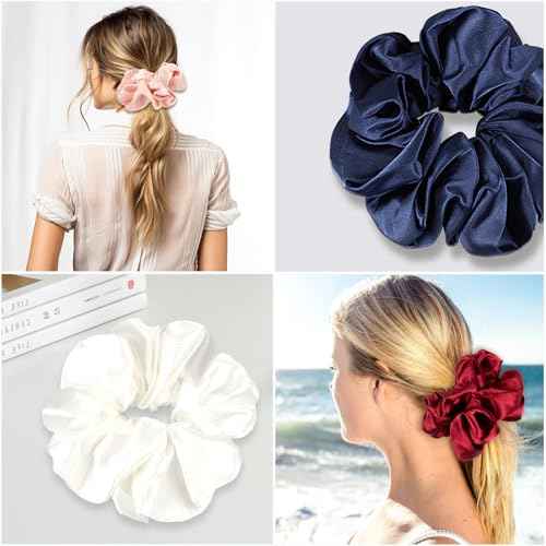 Silk Scrunchies,6Pcs Scrunchies for Women,Silk Hair Ties,Oversized Elastic Hair Ties for Frizz&Breakage Prevention Women Thick Curly Hair. (Red)