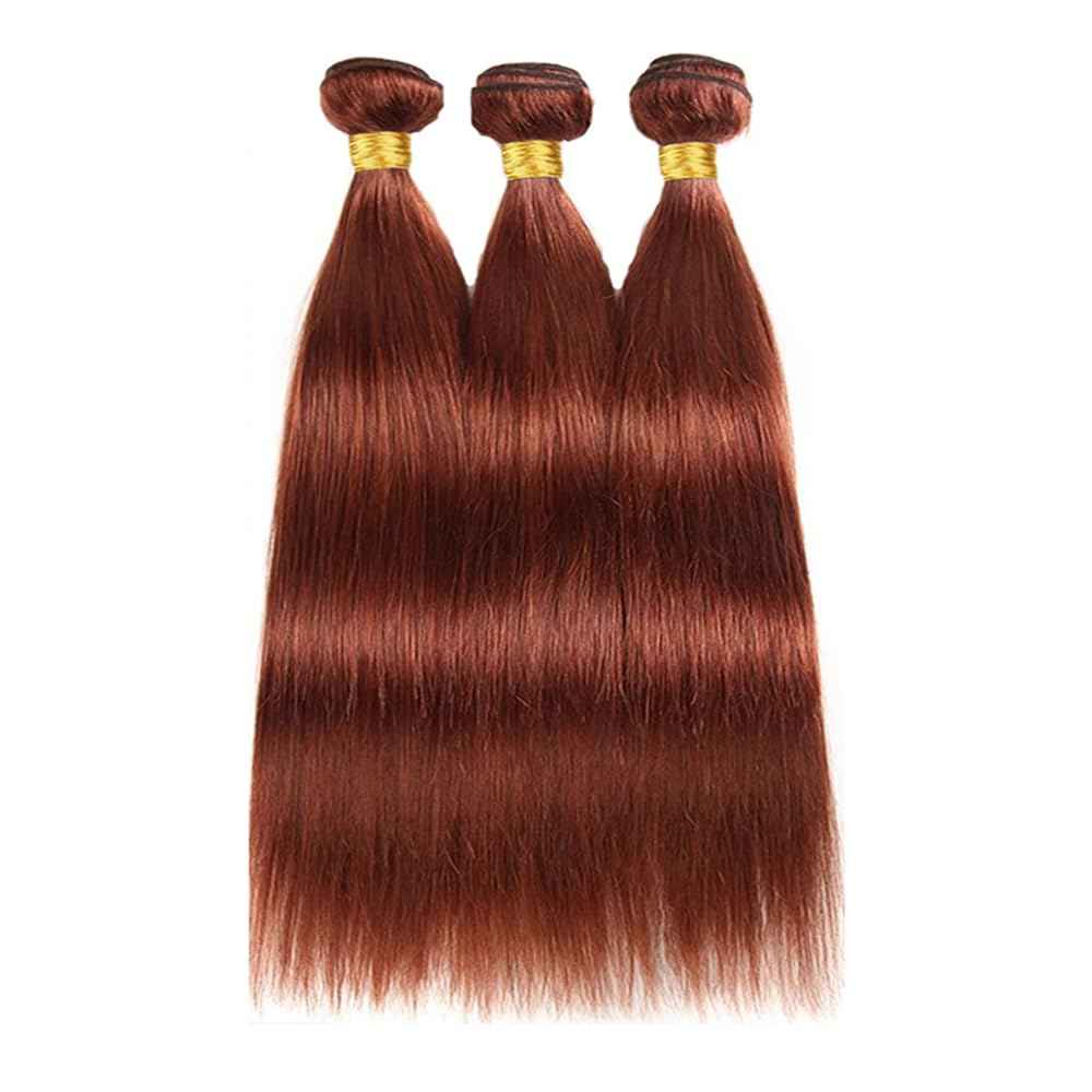 16 18 20 Inch Reddish Brown Straight Human Hair Bundles - Copper Red Color 33 Auburn Brazilian Virgin Hair Double Weft Soft and Silky