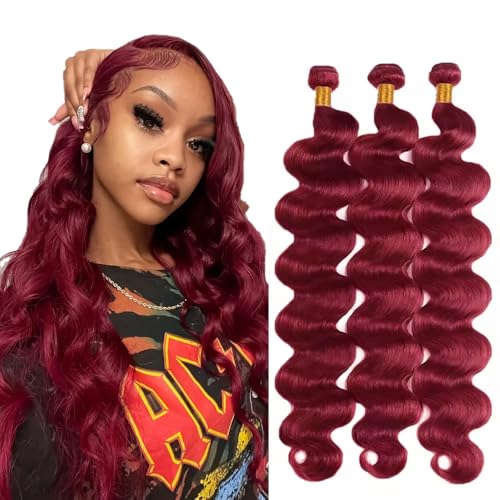 99J Human Hair Bundles Burgundy Body Wave Bundles 12 14 16 inch Mixed Length Brazilian Remy Red Human Hair Bundle 300g