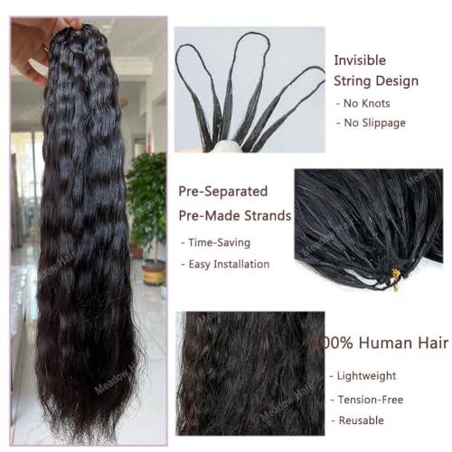 Knotless Crochet Human Hair Braids Extensions Pre Separated Wet and Wavy Brazilian Virgin Human Hair Braiding Bundles With Threading for Black Women Micro Link Meadow Hair 18inch 60g