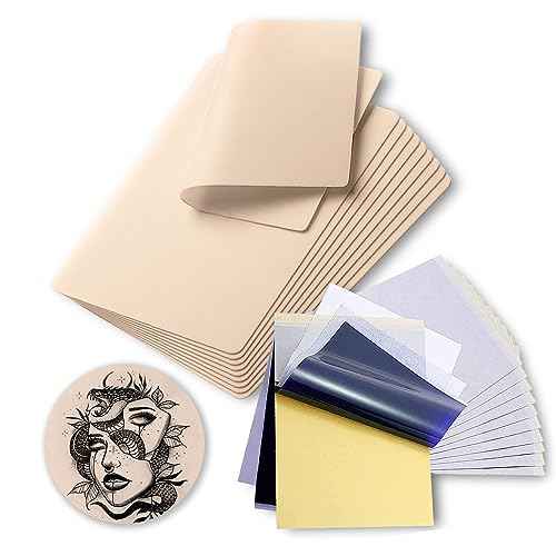 30pcs Tattoo Practice Skins with Transfer Paper - Usiriy Tattoo Skin Practice Kit Include 10pcs Tattoo Fake Skin and 20pcs Tattoo Stencil Paper Tattoo Starter Practice Kit Tattoo Supplies