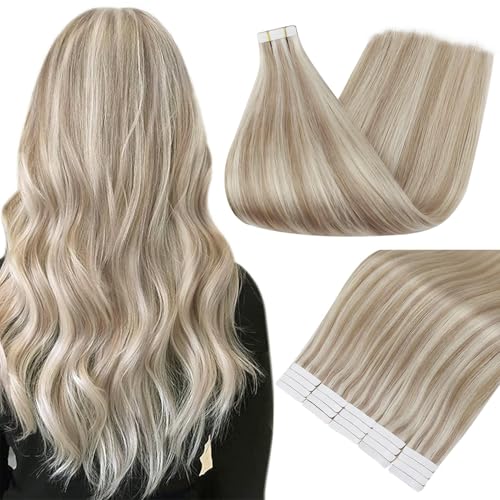 Full Shine Tape in Extensions Human Hair 24 Inch Hair Extensions Real Human Hair Color 18 Fading to 613 Ash Blonde Highlight Tape in Extensions 50g Invisible Hair Extensions Tape Ins 20Pcs