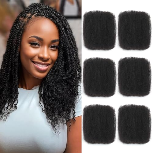 Afro Kinkys Bulk Human Hair 16 Inch Afro Kinky-Curly Human Hair Bulk for Twist Dreadlock Extensions Locs Repair Soft 4C Curly for Braids 6 Bundles 105 Gram Natural Color#
