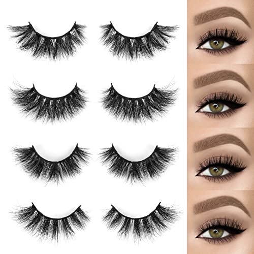 18mm Mink Lashes 3D Real Mink Eyelashes Cat Eye Fluffy Cross False Eyelashes Wispy Soft Reusable Luxury Volume 5D Fake Eyelashes (Star, 4 Pairs)