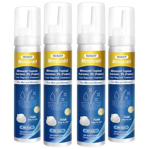 4 Packs Minoxidil Foam, 5% Minoxidil for Men and Women, Infused with Biotin, Hair Growth Treatment, Supports Thicker and Fuller Hair & Beard, Upgraded version (Minoxidil Foam 8.44Oz, 4-Month Supply)