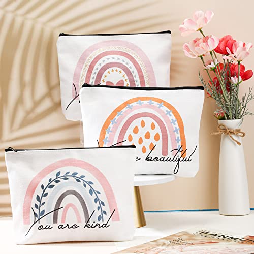 Saintrygo 4 Pcs Rainbow Cosmetic Bag Teacher Nurse Inspirational Gift Bags for Women Girls You Are Loved Beautiful Kind Makeup Bag Bulk Personalized Canvas Purse Pouch for Toiletry Travel