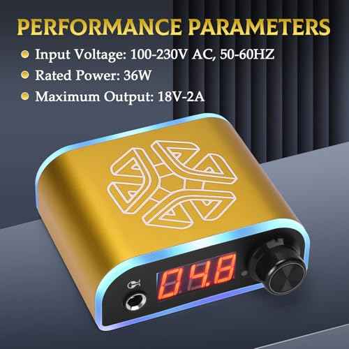 ATOMUS Tattoo Power Supply with Wireless Tattoo Pedal Colorful Light Power Cable for Tattoo Machine Pen Liner and Shader (Gold)