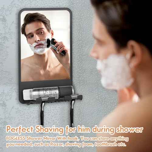 Shower Mirror Fogless for Shaving, Adjustable Shaving Mirror,Anti Fog Mirror with Razor Holder for Shower,Bathroom Mirror & Accessories