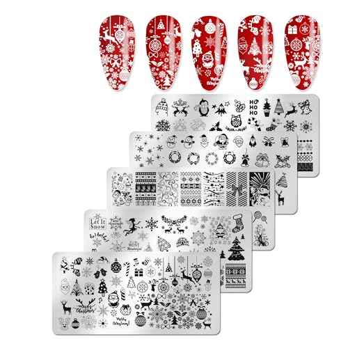 JERCLITY 6pcs Christmas Nail Stamping Plate Christmas Nail Stamping Plates for Nails Santa Claus Snowflake Elk Image Stamper Kit