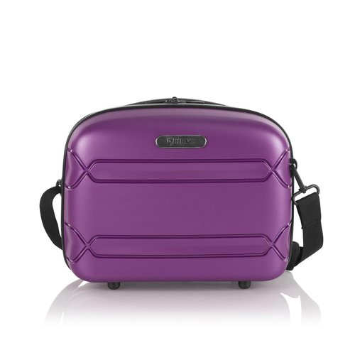 Heys Milos Beauty Case Hardside Lightweight and Crafted with Durable Duraflex, Textured Shell and Metallic Colors, Trolly Sleeve, Adjustable Shoulder Strap, Organize Makeup or Toiletries, Plum