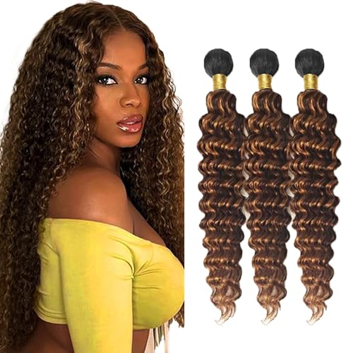 24 26 28 inch Highlight Bundles Human Hair Ombre Brown Bundles P430 Deep Wave Bundle #4 Brown Human Hair Bundle 300g
