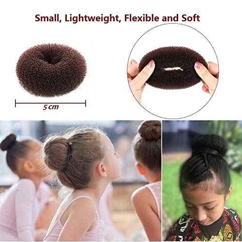 Extra Small Bun Makers for Kids, 6 PCS Chignon Donut Sock Forms for Girls, Mini Doughnut Shapers for Short and Thin Hair (2 Inch, Dark Brown)
