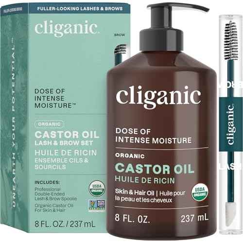 Cliganic Organic Castor Oil, 100% Pure - For Hair, Skin, Face, Eyelashes & Eyebrows | Natural Cold Pressed Unrefined Hexane-Free (8oz)
