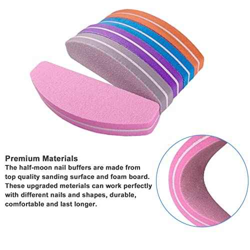 Nail File and Buffer (10 Pcs), Buffer Block Nail Files Double Sided 100/180 Grit for Acrylic and Natural Nails, fingernail Emery Board Buffing Blocks Manicure Set Nail Care kit Tool Halfmoon Arc