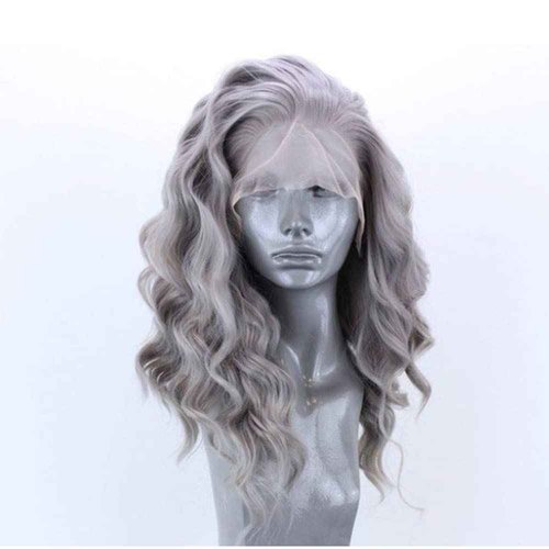 RONGDUOYI Silver Short Bob Lace Front Wigs for Women Glueless Body Wave Synthetic Heat Resistant Fiber Hair Wig 16 Inch Free Part Silver Grey Bob Wig Daily Use Cosplay Wig