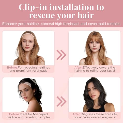 Women's Clip In Human Hair Topper, with 360¡Æ 3D Cover Air Bangs - for Thinning Hair, Straight, 11 Inch, Light Brown, 9x12 CM Upgraded Seamless Silk Base, Lightweight, Breathable
