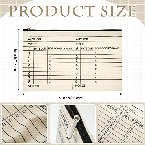 Yinder 2 Pcs Library Card Tote Bag Book Lover Gift Library Book Reusable Cosmetic Bag Print Zipper for Christmas Women Gifts