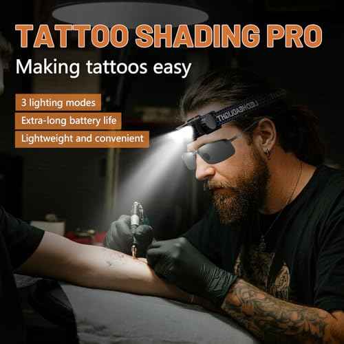 Tattoo Work Light Kit -Polarized LED Tattoo Light Head-Mounted with Tattoo Vision Glasses-Pack&Touch Up The Tattoo Colour Details for Tattoo Artists & Beginners (Anti-Reflective Glasses Set)