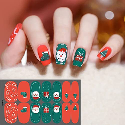 336 Pieces 24 Sheets Christmas Nail Stickers Adhesive Nail Wraps Nail Art Stickers Full Wraps Nail Polish Stickers for Women with Nail File, Cuticle Stick(Cute Series)