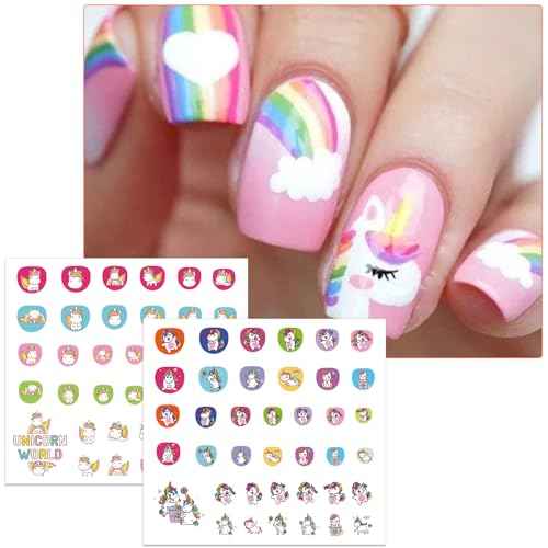 12 Sheets Nail Stickers for Kids Girls, Cute Season Holiday Designs Self-Adhesive Nail Art Decals Flower Watermelon Strawberry Unicorn Halloween Christmas Manicure Decorations