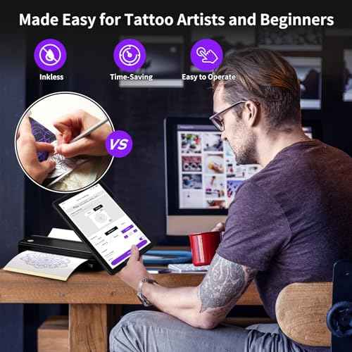 JADENS Tattoo Stencil Printer with 40pcs Transfer Paper, Bluetooth Thermal Tattoo Printer Machine with 2600mAh Battery, Compatible with Android & iOS, PC for Tattoo Artists & Beginners