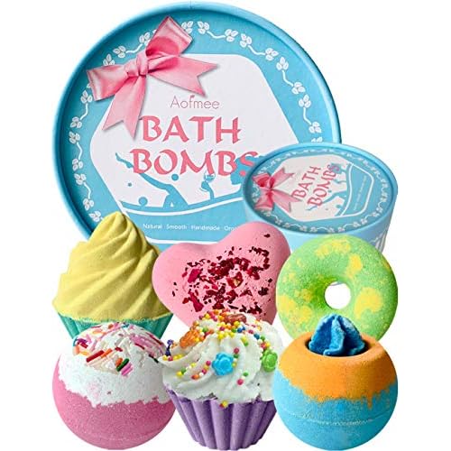 Aofmee Bath Bombs, 6pcs Bubble Bath Bomb for Girls, Handmade Fizzies Bathbombs for Women, Natural Organic Kids Spa Kit, Non Toxic Bath Kit for Teens, Gift Set for Birthday Christmas Easter
