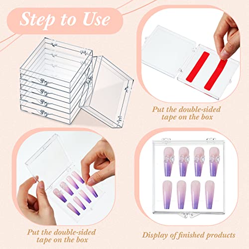 Landhoow 15 Pcs Press On Nail Boxes Nail Display Case with 30 Adhesive Tape, Artificial Press On Nail Container, Acrylic Storage Organizer(Clear)