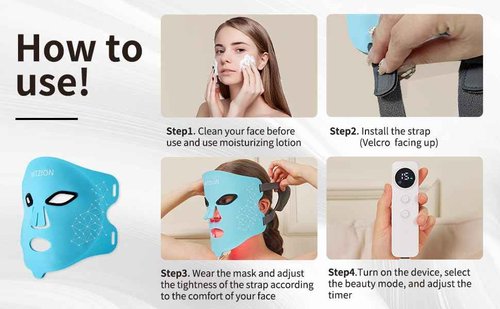 MTZION Led Face Mask Light Therapy- 4 Moeds Near-Infrared Light Therapy for Face,Red Light Therapy Mask with Timing Function,Red Light Therapy at Home with Remote