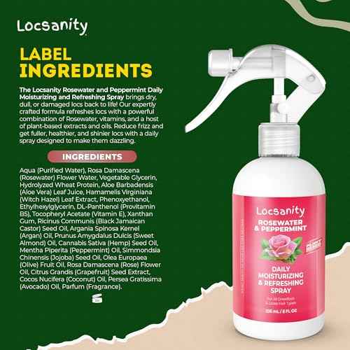 Locsanity Daily Moisturizing Refreshing Spray for Locs, Dreadlocks - Rose Water and Peppermint Hair Scalp Moisturizer, Dreadlock Spray - Natural Loc Care and Maintenance (8oz)