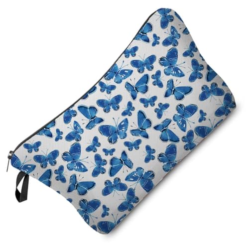 Blue Butterfly Cosmetic Bag Cute Small Makeup Bag Travel Toiletry Organizer Zipper Pouch Blue Butterfly Birthday Present for Butterfly Lovers Women Friends