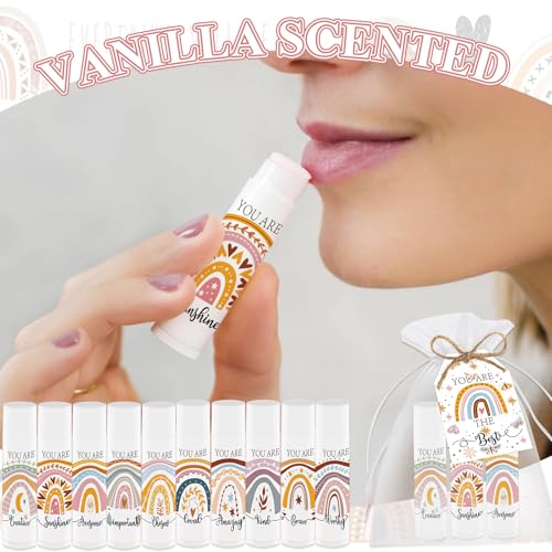 50 PCS Bohemian Rainbow Lip Balm Bulk Inspirational Words Appreciation Gift for Women Thank You Gifts Moisturizer Lips for Teacher Baby Shower Coworkers Friend Wedding Bridal Shower Thanksgiving