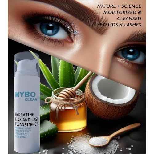 Mybo Clean Eyelid Cleansing Brush for Sensitive Skin (1 Pc) + Hydrating Lids and Lash Cleansing Gel (1Pc) + Travel Bag Ideal for Gentle Cleansing of the Eyelids On the Go